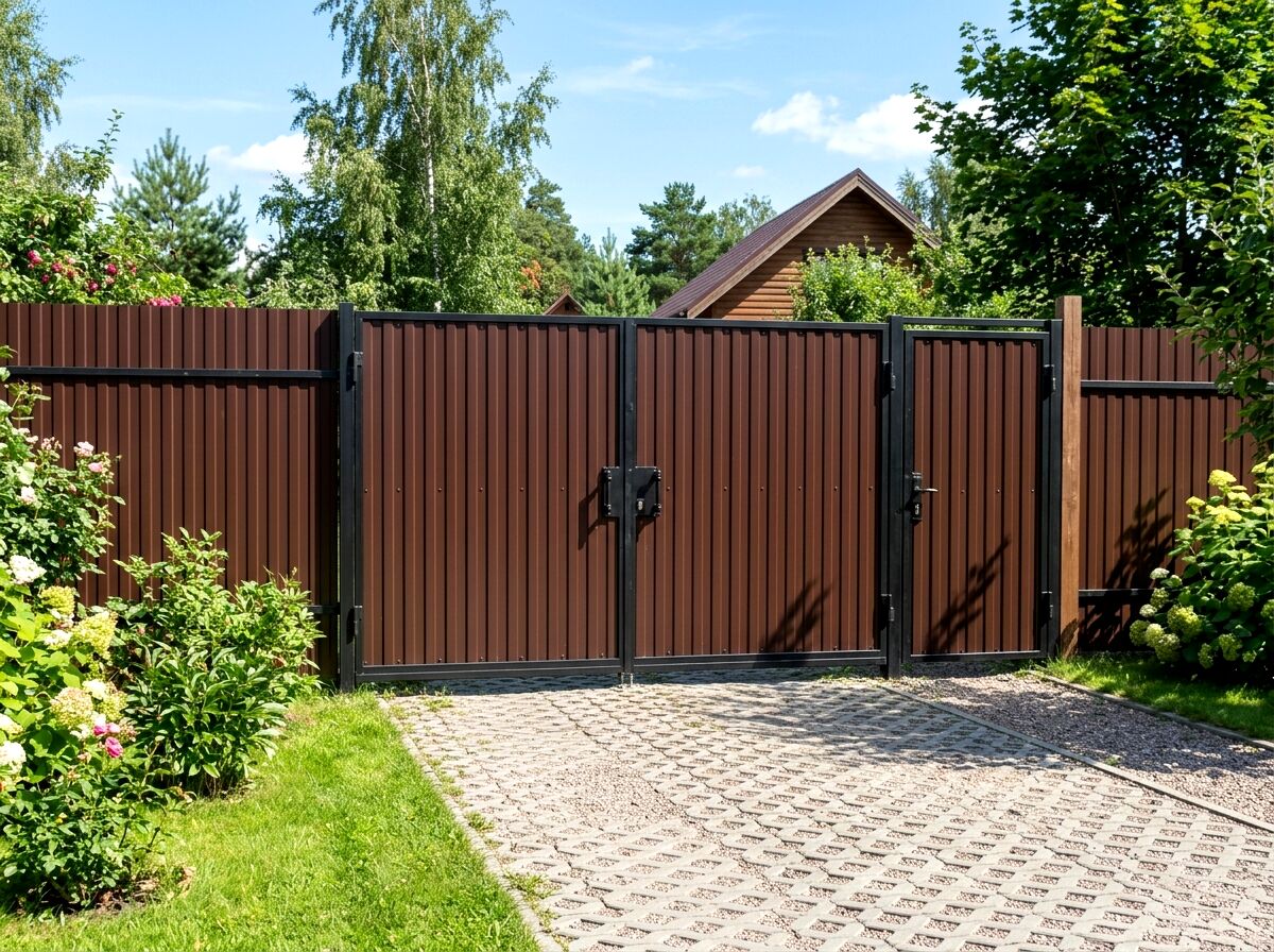 Распашные ворота из профнастила, д. Кудиново